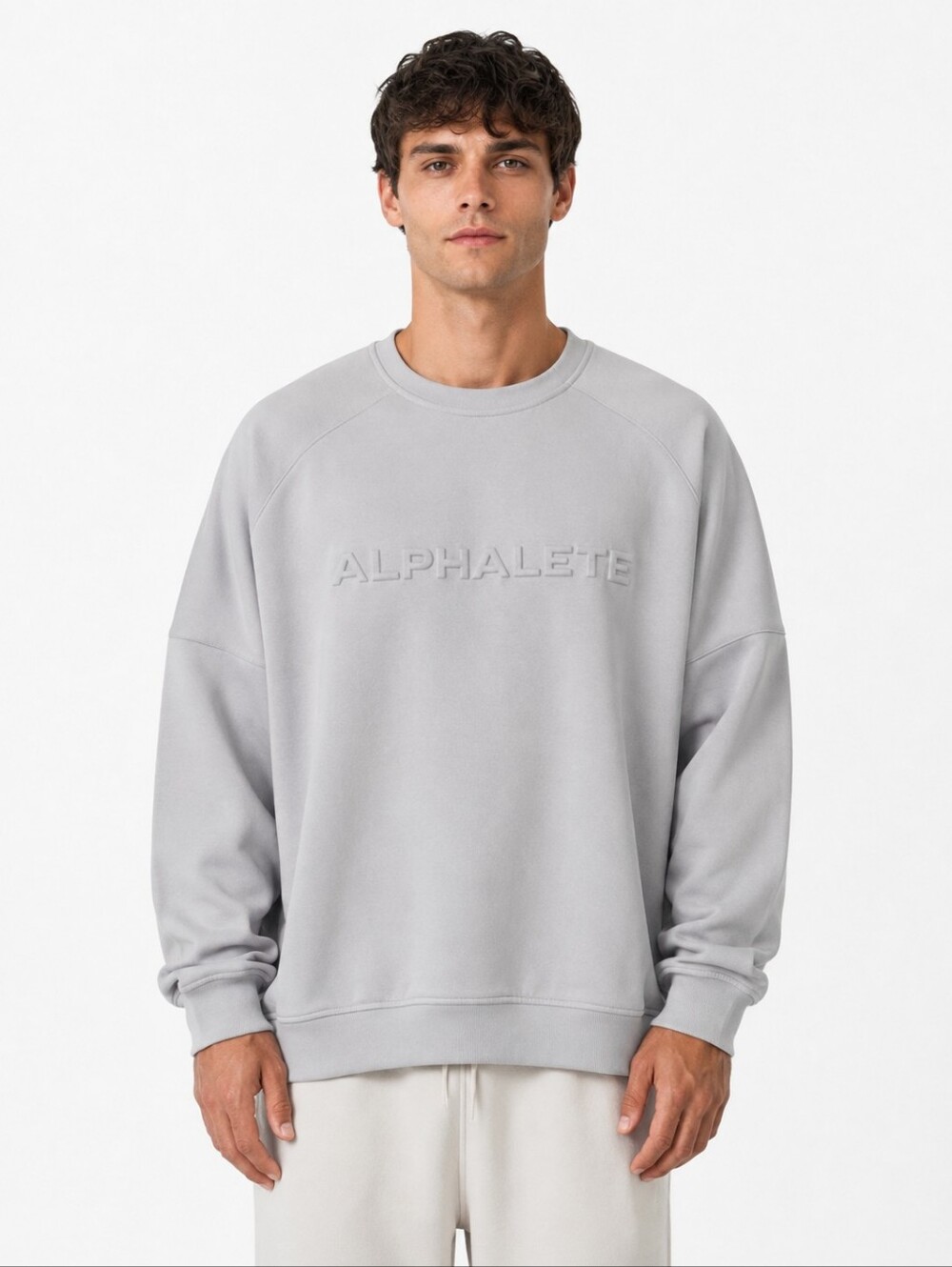Alphalete Men's Embossed Logo Oversized Crewneck Sweatshirt Gray Medium NWOT
